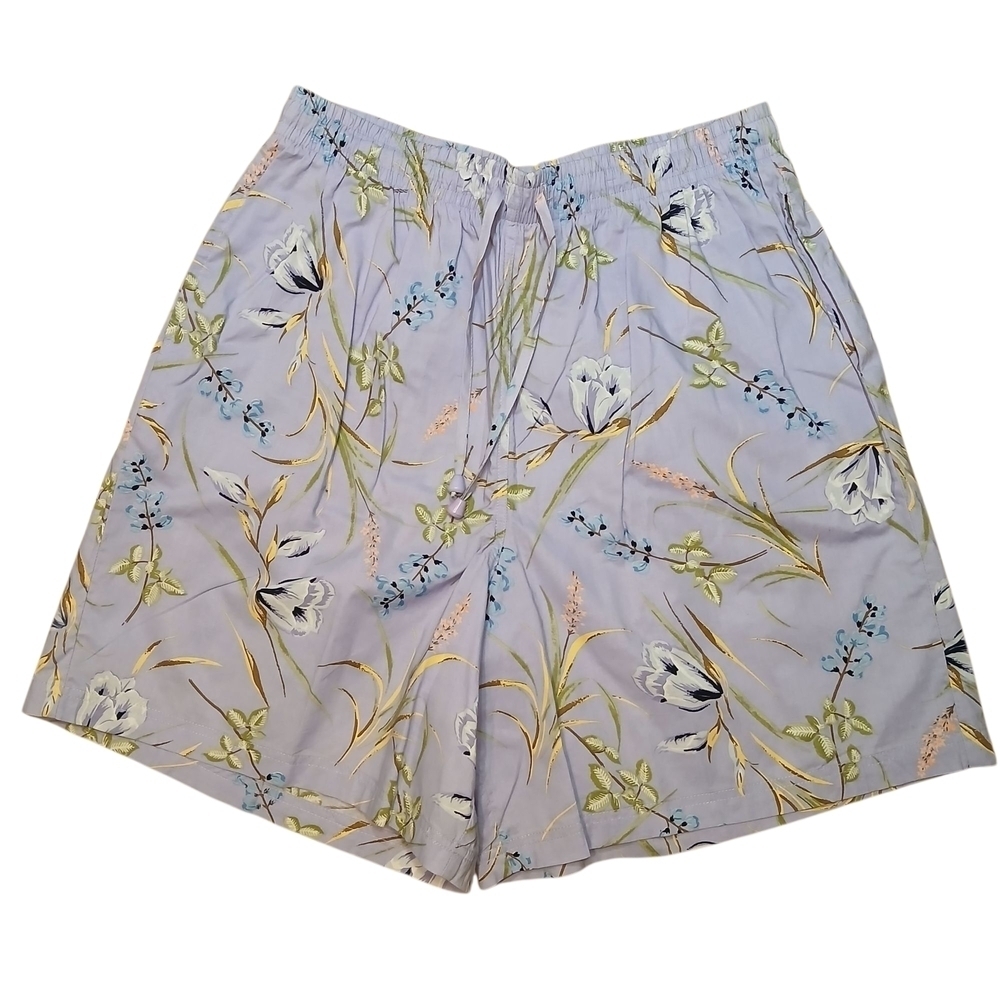 Capacity Vintage Floral High Rise Shorts Lavender Purple Elastic Waist Plus 1X